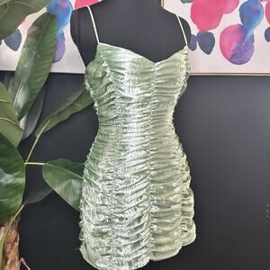 Lucy in the Sky Women's Green Ruched Long Sleeve Mini Bodycon Dress